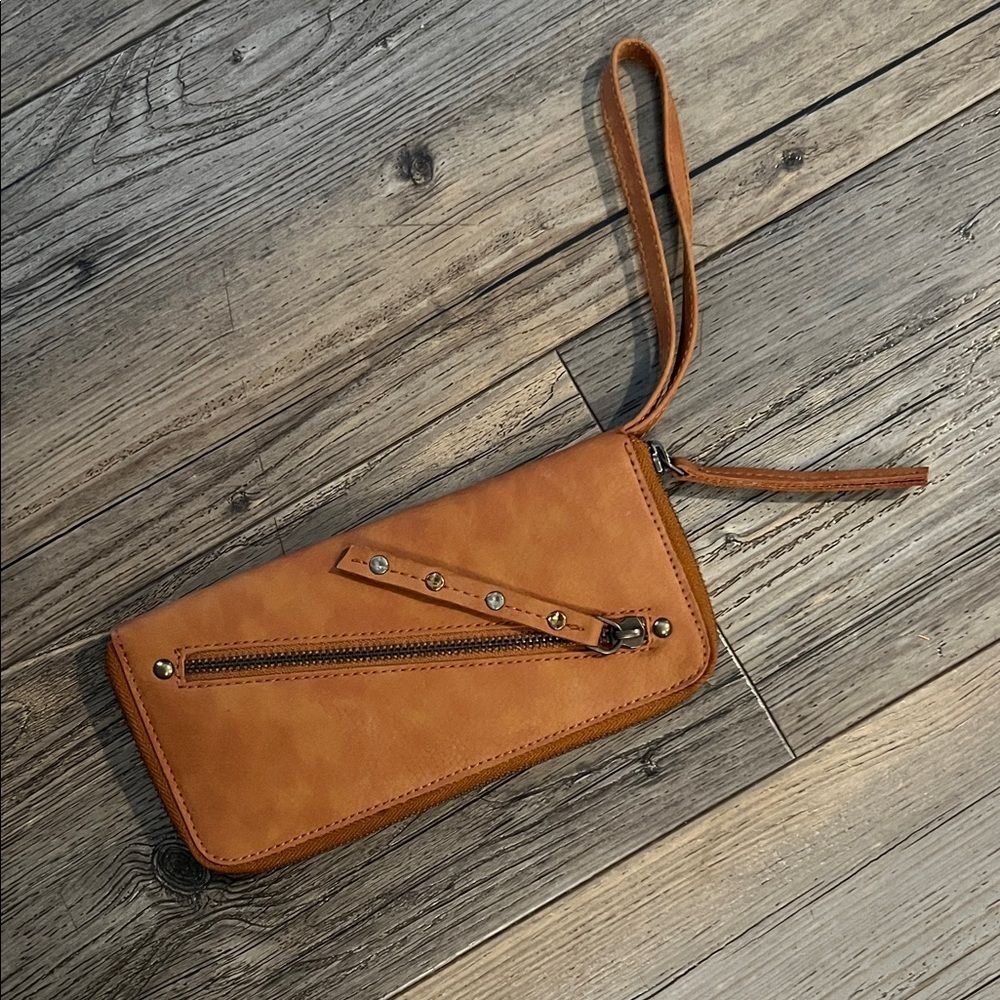 Free People Brown Wristlet Clutch with Zipper Accent